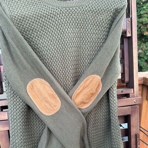 Rugby elbows green knit thin long sleeve sweater